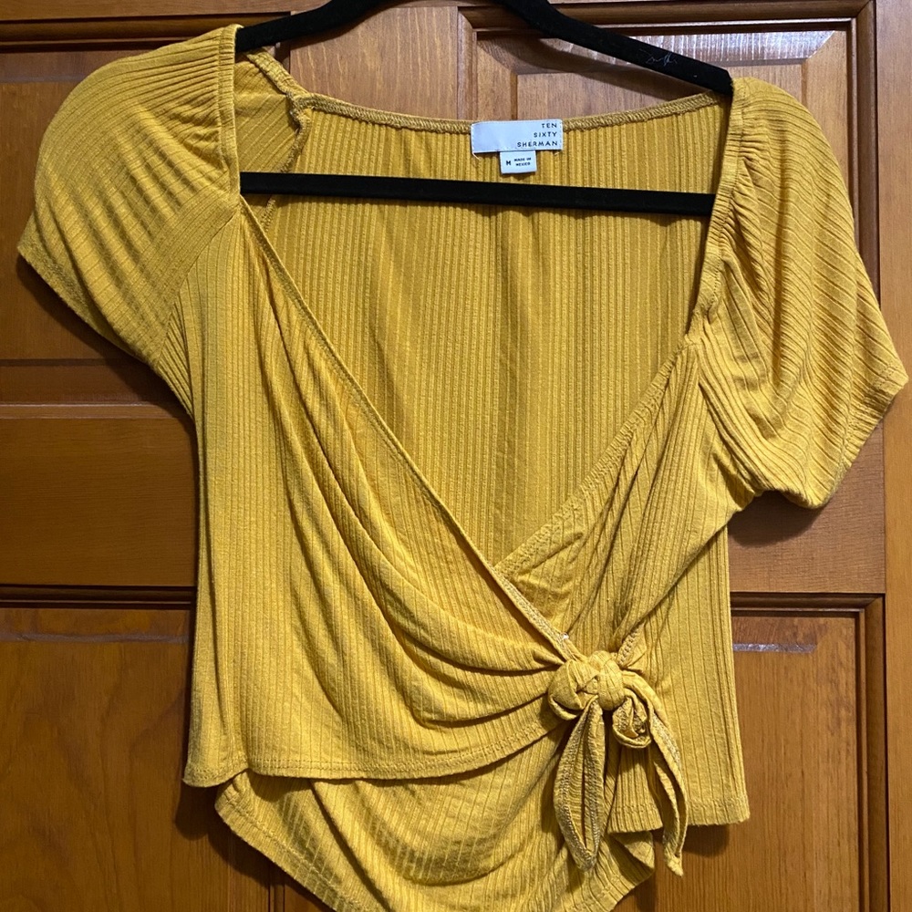 Mustard yellow wrap top
